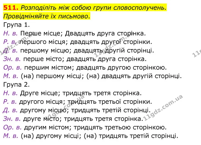 511. Розподіліть між собою групи словосполучень. Провідміняйте їх письмово. — ГДЗ Українська мова 6 клас Заболотний 2020