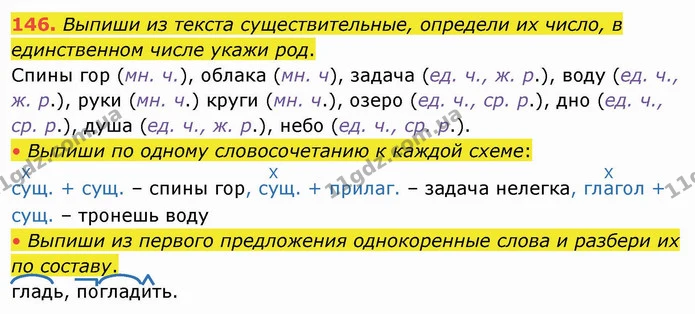 146. Выпиши из текста существительные, определи их число, в единственном числе укажи род. — ГДЗ Русский язык и чтение 4 класс Лапшина 1 ч.