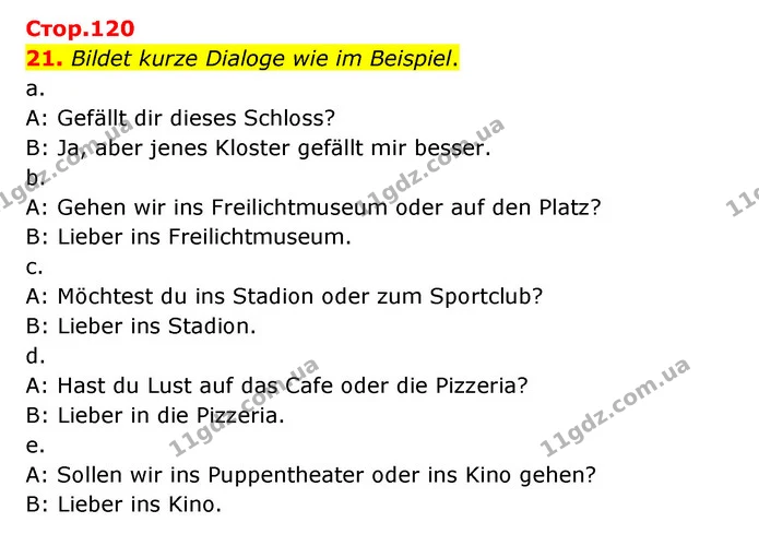 21. Bildet kurze Dialoge wie im Beispiel. — ГДЗ Німецька мова 6 клас Басай (2023)