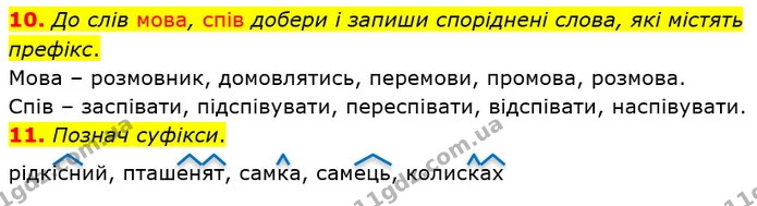 10. До слів мова, спів добери і запиши споріднені слова, які містять префікс. — ГДЗ Українська мова 4 клас Вашуленко 2021 (1 частина)