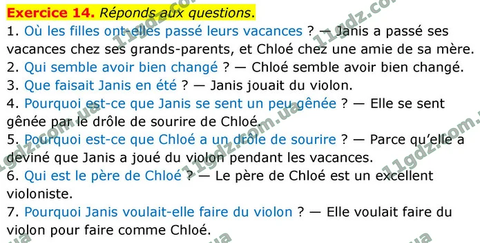 Exercice 14. Réponds aux questions. — ГДЗ Французька мова 9 клас Чумак 2026