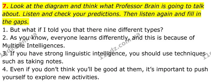 7. Look at the diagram and think what Professor Brain is going to talk about. Listen and check your predictions. Then listen again and — ГДЗ Англійська мова 7 клас Коста