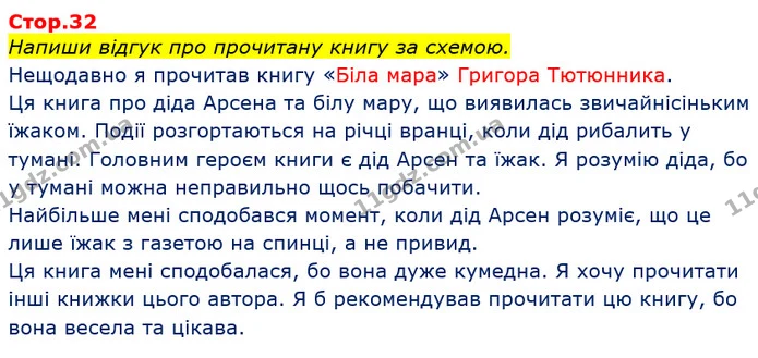 Напиши відгук про прочитану книгу за схемою. — ГДЗ Українська мова та читання 3 клас Большакова 1-2 ч.