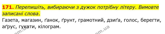 171. Перепишіть, вибираючи з дужок потрібну літеру. Вимовте записані слова. — ГДЗ Українська мова 5 клас Глазова 2022