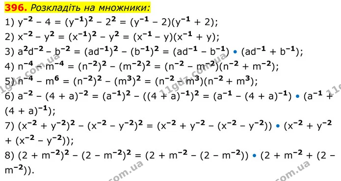 396. Розкладіть на множники: — ГДЗ Алгебра 8 клас Тарасенкова