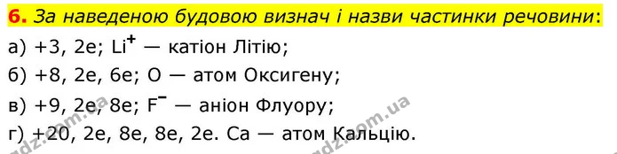 6. За наведеною будовою визнач і назви частинки речовини: — ГДЗ Хімія 8 клас Ярошенко