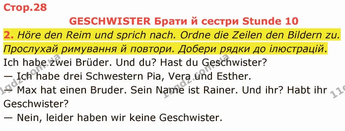2. Höre den Reim und sprich nach. Ordne die Zeilen den Bildern zu. Прослухай римування й повтори. Добери рядки до ілюстрацій. — ГДЗ Німецька мова 5 клас Сотникова (1 рік)