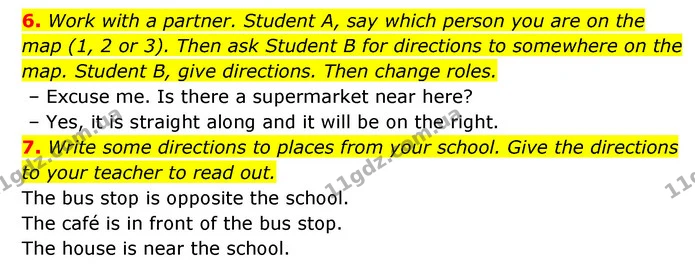 6. Work with a partner. Student A, say which person you are on the map (1, 2 or 3). Then ask Student B for directions to somewhere on — ГДЗ Англійська мова 6 клас Коста (Prepare 6)