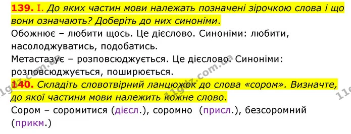 139. І. До яких частин мови належать позначені зірочкою слова і що вони означають? Доберіть до них синоніми. — ГДЗ Українська мова 6 клас Голуб 2023