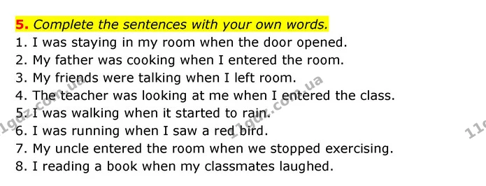 5. Complete the sentences with your own words. — ГДЗ Зошит з Граматики Англійська мова 6 клас Карпюк