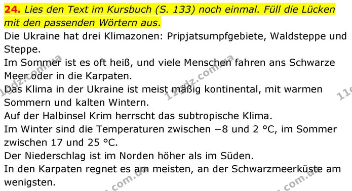24. Lies den Text im Kursbuch (S. 133) noch einmal. Füll die Lücken mit den passenden Wörtern aus. — ГДЗ робочий зошит Німецька мова 8 клас Басай