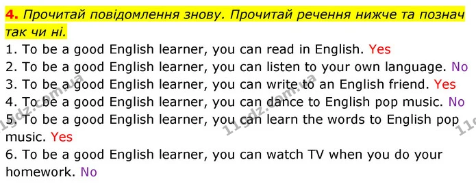 4. Прочитай повідомлення знову. Прочитай речення нижче та познач так чи ні. — ГДЗ Англійська мова 5 клас Коста Джоанна
