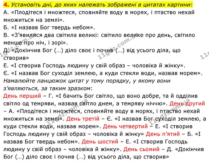 4. Установіть дні, до яких належать зображені в цитатах картини: — ГДЗ Зарубіжна література 5 клас Волощук 2022