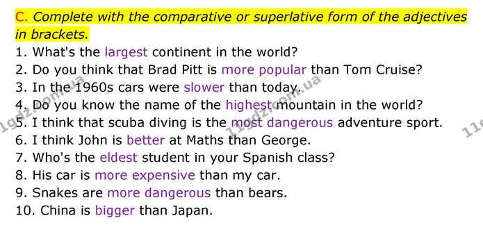 C. Complete with the comparative or superlative form of the adjectives in brackets. — ГДЗ Зошит граматика Англійська мова Мітчелл