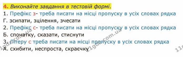 4. Виконайте завдання в тестовій формі. — ГДЗ Українська мова 5 клас Авраменко 2022