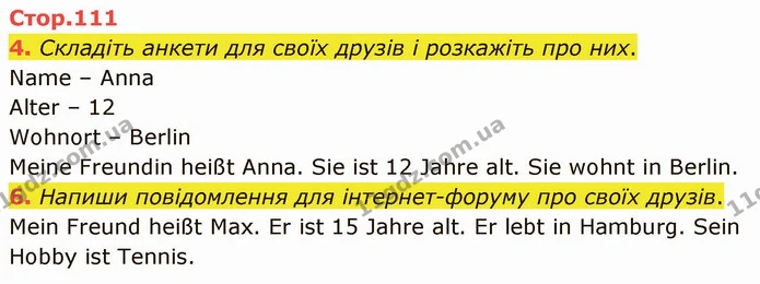 4. Складіть анкети для своїх друзів і розкажіть про них. — ГДЗ Німецька мова 3 клас Сотникова
