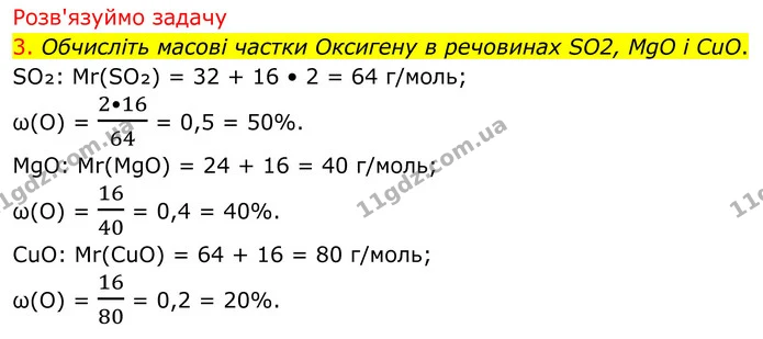 3. Обчисліть масові частки Оксигену в речовинах SO2, MgO і CuO. — ГДЗ Хімія 8 клас Попель