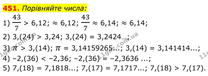 451. Порівняйте числа: — ГДЗ Алгебра 8 клас Мерзляк
