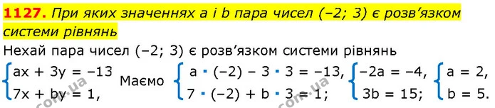 1127. При яких значеннях a і b пара чисел (–2; 3) є розв’язком — Алгебра 7 клас Мерзляк 2024