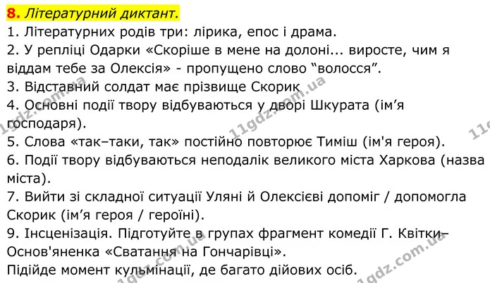 8. Літературний диктант. — ГДЗ Українська література 8 клас Авраменко