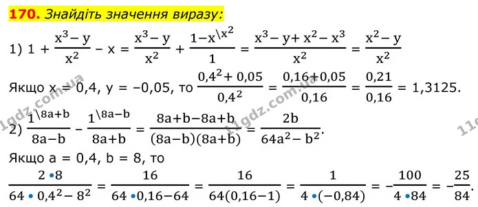 170. Знайдіть значення виразу: — ГДЗ Алгебра 8 клас Тарасенкова