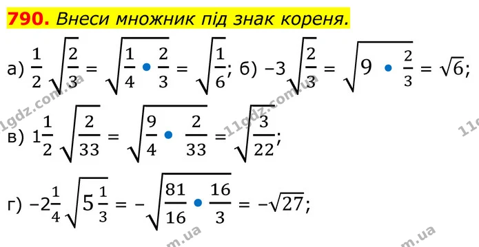 790. Внеси множник під знак кореня. — ГДЗ Алгебра 8 клас Бевз