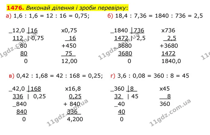 1476. Виконай ділення і зроби перевірку: — ГДЗ Математика 5 клас Бевз