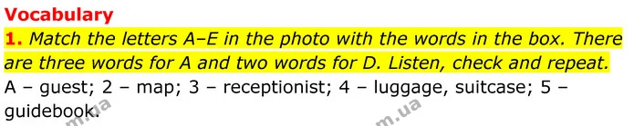 1. Match the letters A–E in the photo with the words in the box. There — ГДЗ Англійська мова 7 клас Коста