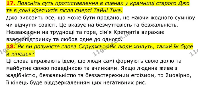 17. Поясніть суть протиставлення в сценах у крамниці старого Джо та в домі Кретчитів після смерті Тайні Тіма. — ГДЗ Зарубіжна література 6 клас Міляновська