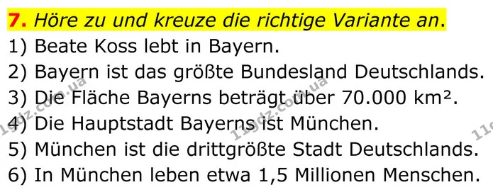 7. Höre zu und kreuze die richtige Variante an. — ГДЗ Німецька мова 8 клас Сотникова (2025) 4 рік
