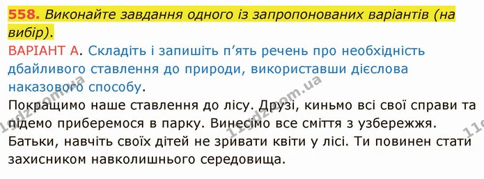 558. Виконайте завдання одного із запропонованих варіантів (на вибір). — ГДЗ Українська мова 6 клас Заболотний 2019