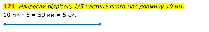 171. Накресли відрізок, 1/5 частина якого має довжину 10 мм. — ГДЗ Математика 3 клас Бевз 1 частина