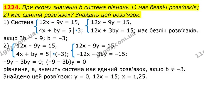 1224. При якому значенні b система рівнянь 1) має безліч розв’язків; — ГДЗ Алгебра 7 клас Істер 2020