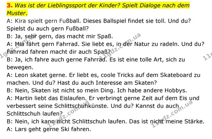 3. Was ist der Lieblingssport der Kinder? Spielt Dialoge nach dem Muster. — ГДЗ Німецька мова 6 клас Сотникова 2 рік (2023)