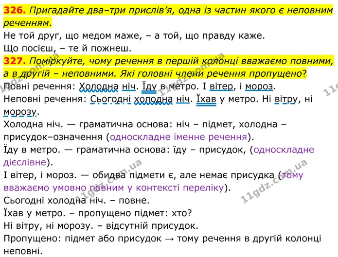 326. Пригадайте два–три прислів’я, одна із частин якого є неповним реченням. — ГДЗ Українська мова 8 клас Заболотний
