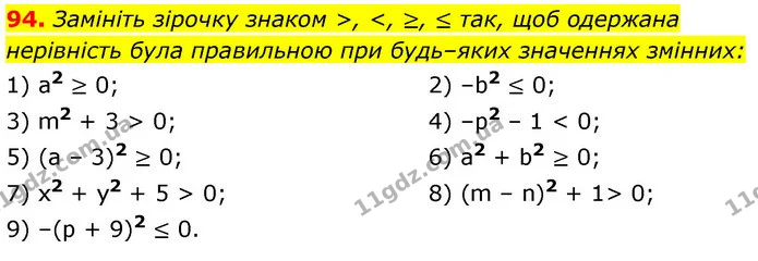 94. Замініть зірочку знаком >, <, ≥, ≤ так, щоб одержана — ГДЗ Алгебра 7 клас Істер 2020