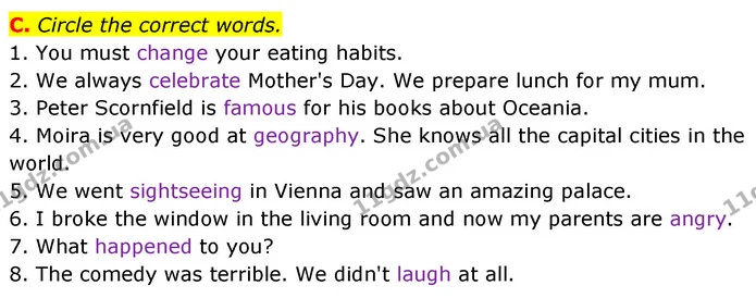 C. Circle the correct words. — ГДЗ Збірник тестів Англійська мова 5 клас Мітчелл (Test Booklet)