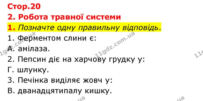 1. Позначте одну правильну відповідь. — ГДЗ Робочий зошит Біологія 8 клас Задорожний
