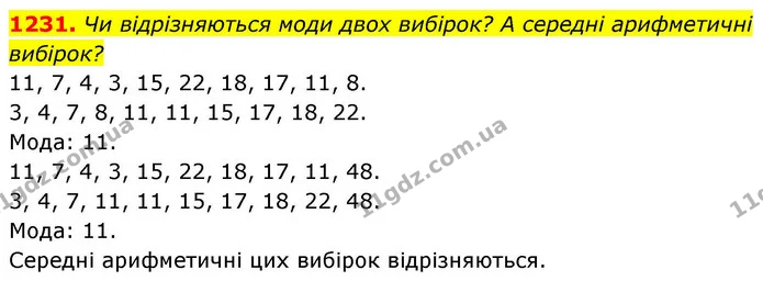 1231. Чи відрізняються моди двох вибірок? А середні арифметичні вибірок? — ГДЗ Алгебра 8 клас Бевз