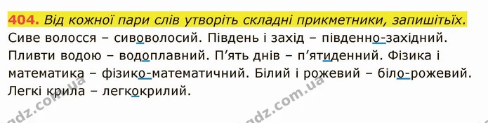 404. Від кожної пари слів утворіть складні прикметники, запишітьїх. — ГДЗ Українська мова 6 клас Глазова