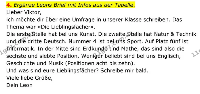 4. Ergänze Leons Brief mit Infos aus der Tabelle. — ГДЗ Німецька мова 6 клас Сотникова 2 рік (2023)