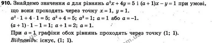 910. Чи існує значення а, для якого графіки двох рівнянь — ГДЗ Алгебра 7 клас Кравчук 2015