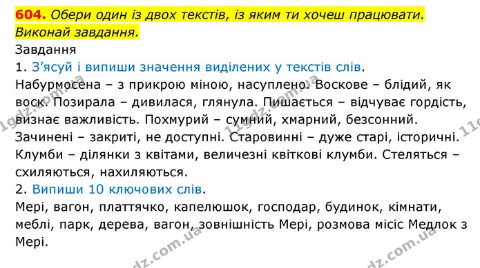604. Обери один із двох текстів, із яким ти хочеш працювати. Виконай завдання. — ГДЗ Українська мова 6 клас Онатій
