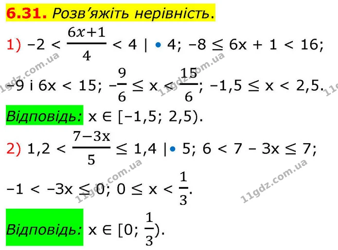6.31. Розв’яжіть нерівність. — ГДЗ Алгебра 9 клас Мерзляк 2026