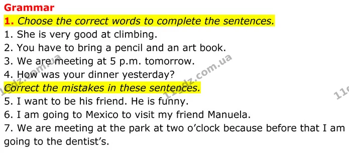 1. Choose the correct words to complete the sentences. — ГДЗ Англійська мова 7 клас Коста