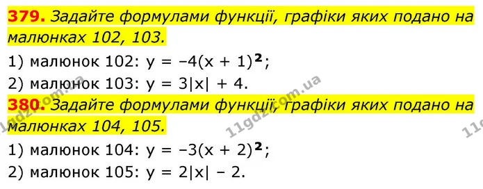 379. Задайте формулами функції, графіки яких подано на — ГДЗ Алгебра 9 клас Тарасенкова
