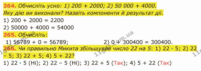 264. Обчисліть усно: 1) 200 + 2000; 2) 50 000 + 4000. — ГДЗ Математика 5 клас Тарасенкова 2022