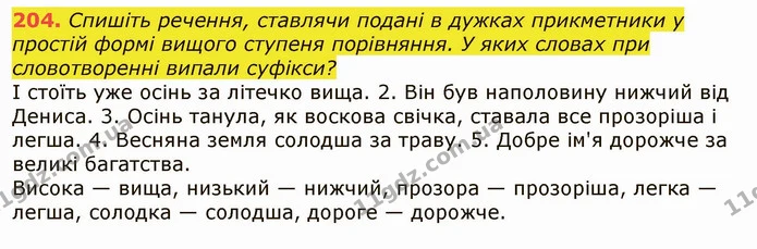 204. Спишіть речення, ставлячи подані в дужках прикметники у простій формі вищого ступеня порівняння. У яких словах при словотворенні — ГДЗ Українська мова 6 клас Заболотний 2019