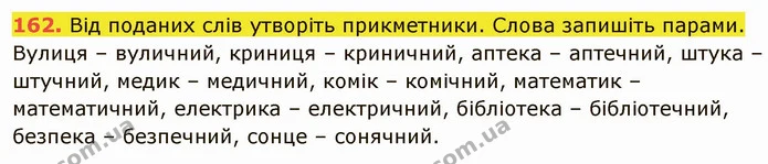 162. Від поданих слів утворіть прикметники. Слова запишіть парами. — ГДЗ Українська мова 6 клас Глазова