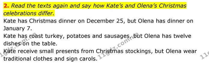 2. Read the texts again and say how Kate’s and Olena’s Christmas celebrations differ. — ГДЗ Англійська мова 3 клас Пухта